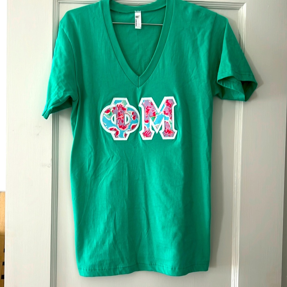 American Apparel Phi Mu letter t-shirt, v-neck